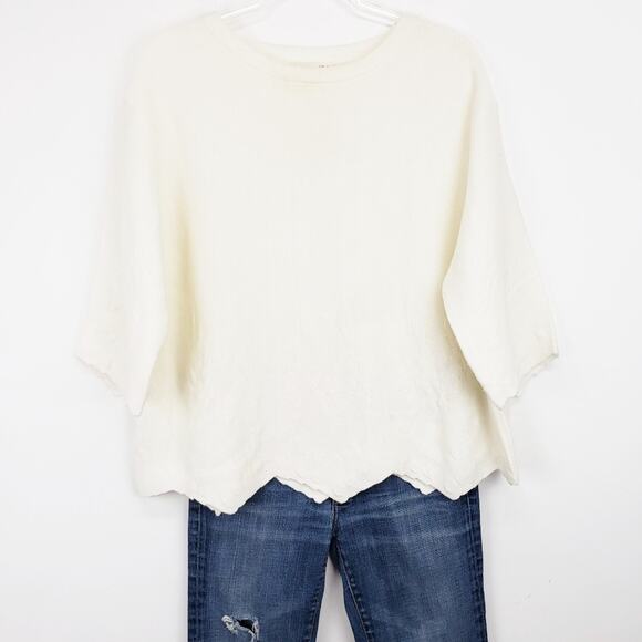 J.O.A Los Angeles Cream 3/4 Sleeve Light‎ Knit Top Scalloped Hem Size Medium - Picture 11 of 11
